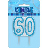 Preview: Happy Blue Sparkling 60th Birthday cake candle