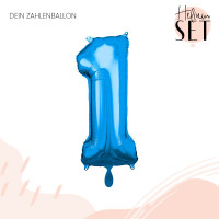 Vorschau: XXL Zahl 1 Blau Ballonbouquet-Set mit Heliumbehälter