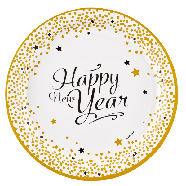 8 Golden New Year paper plates 23cm