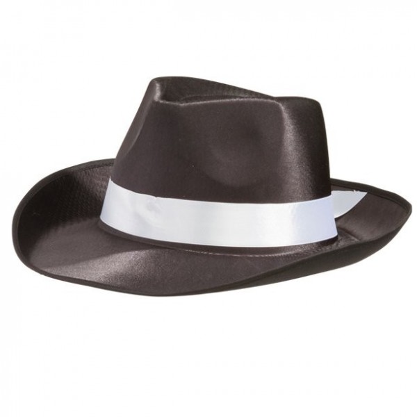 Sombrero de gángster negro con banda para el sombrero