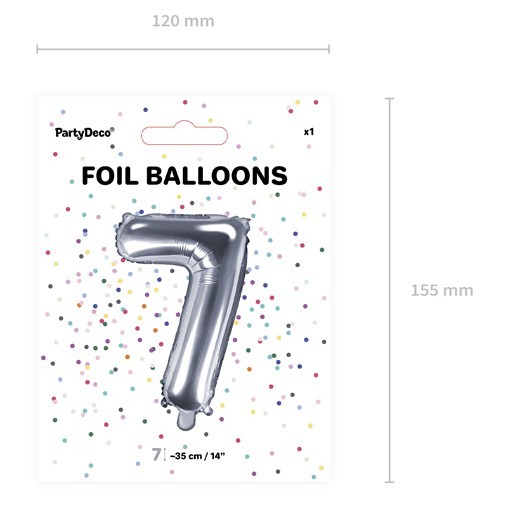 Nummer 7 folieballon zilver 35cm 3