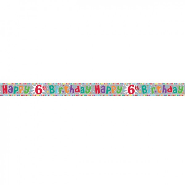 Colorful 6th birthday foil banner holographic 2.6m 2
