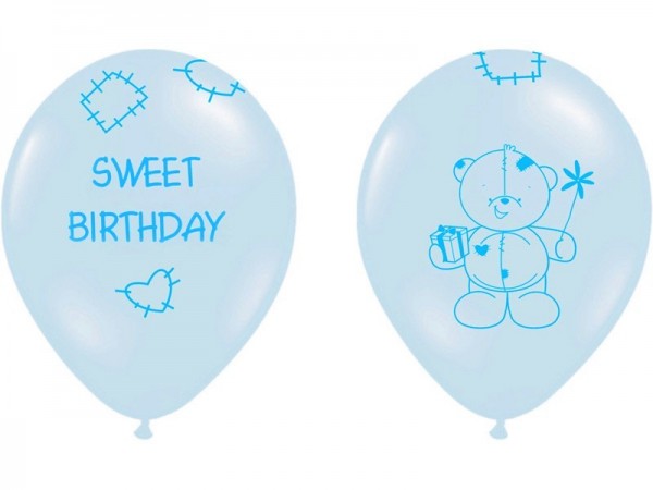 6 cuddly bear birthday balloons blue
