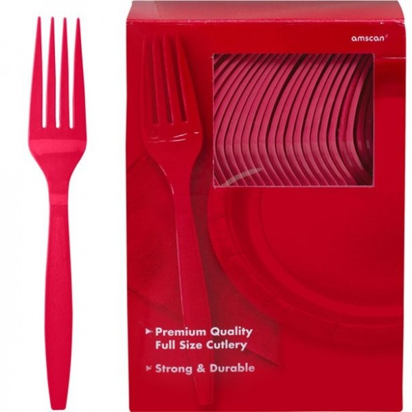100 tenedores de plástico rojo Glory 20cm