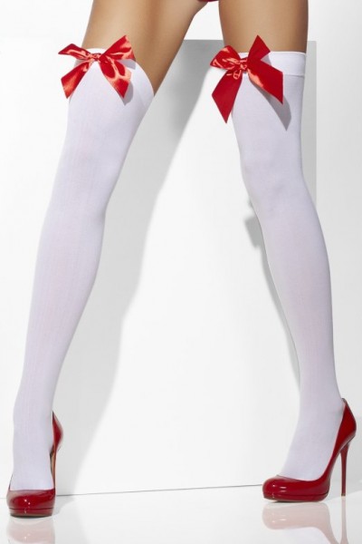 Sexy witte kousen met rode strik