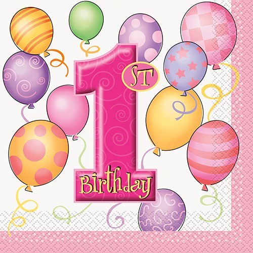 16 Tovaglioli Pink Birthday Party Balloon 33cm