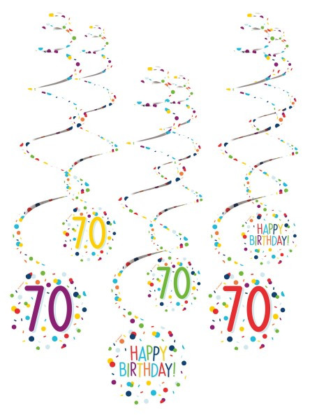6 confettis fête 70ème suspension spirale 61cm