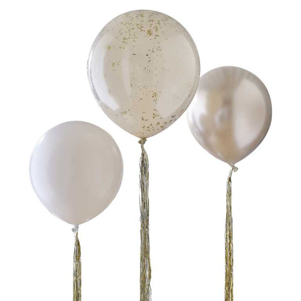 3 palloncini panna-oro Elegance 46cm
