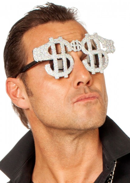 Silver colored cash dollar glasses