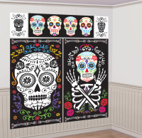 Poster et guirlande avec crânes Dia de los Muertos 5 pièces