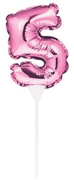 Pink number 5 balloon cake decoration 13cm
