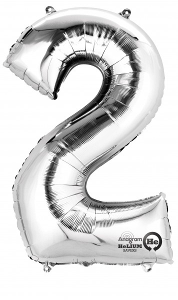 Cijferballon 2 zilver 88cm