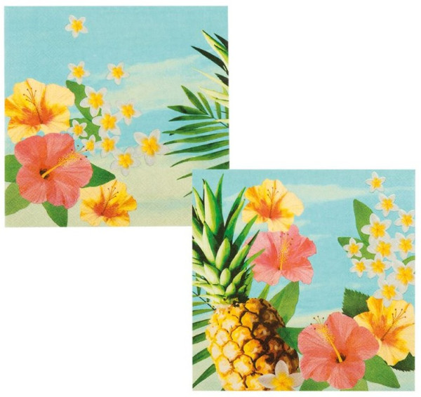 20 serviettes hawaïennes colorées 33cm