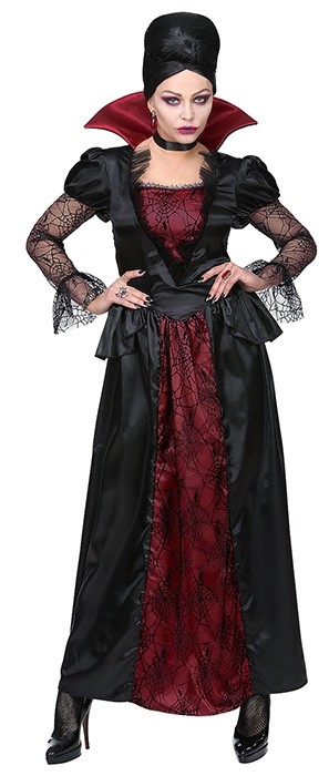 34/36 DARK LADY Damen Kostüm S schwarzes Kleid Hexe Vampir Gothic Halloween 