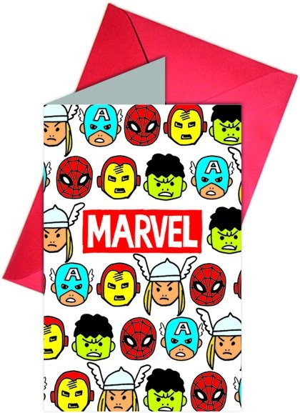 6 Marvel Comic Book Heroes Invitation Cards