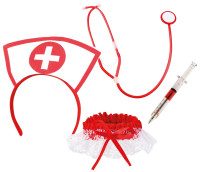 Krankenschwester Set 4-teilig Weiß-Rot