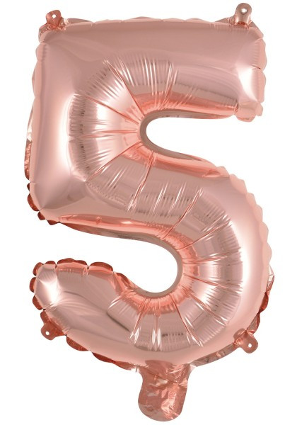 Mini folieballon nummer 5 rosé goud 40cm