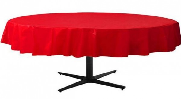 Red plastic tablecloth around 213cm