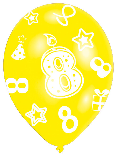 6 farverige balloner 8 års fødselsdag 27,5 cm 7