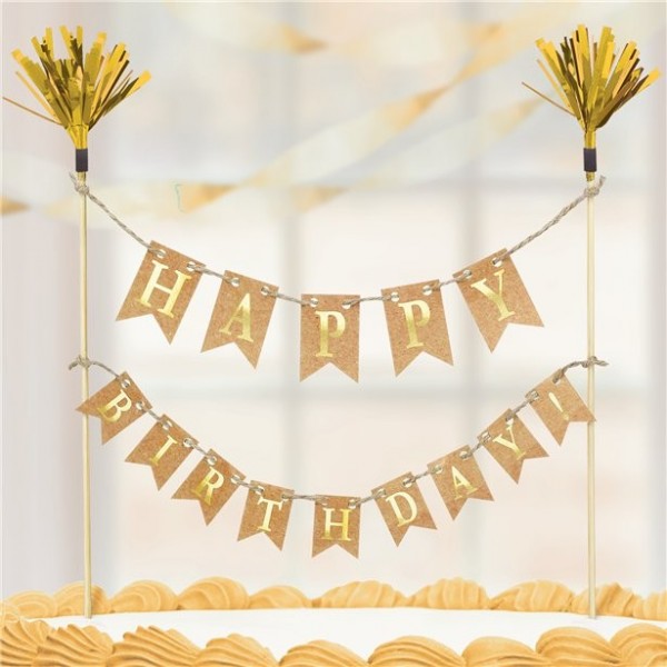 Decoración de tarta de gala de cumpleaños dorada