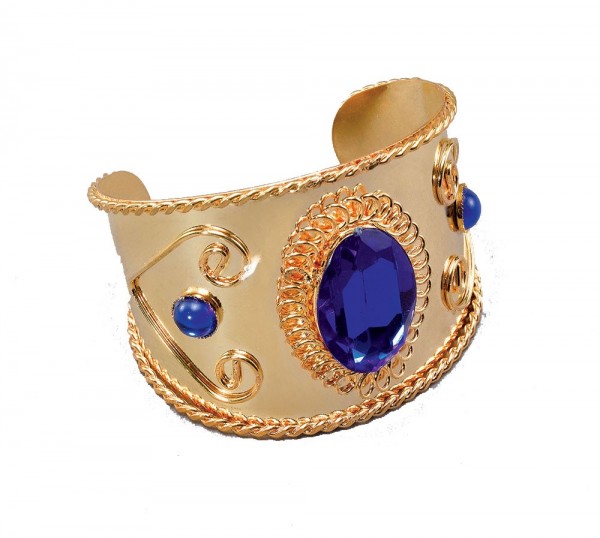 Golden bangle with blue gemstones