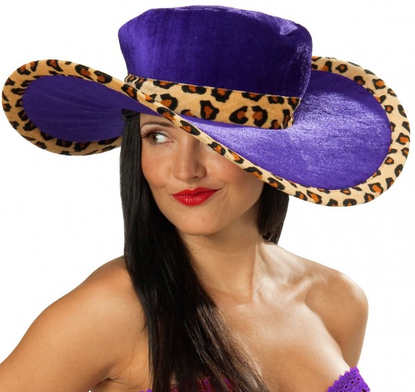 Fioletowy miękki kapelusz Leolina w panterkę