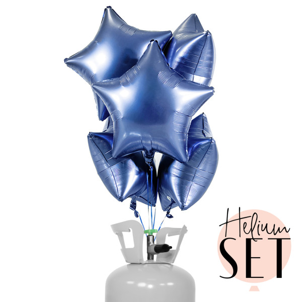 Saphir Blue mattes Stern Ballonbouquet-Set mit Heliumbehälter