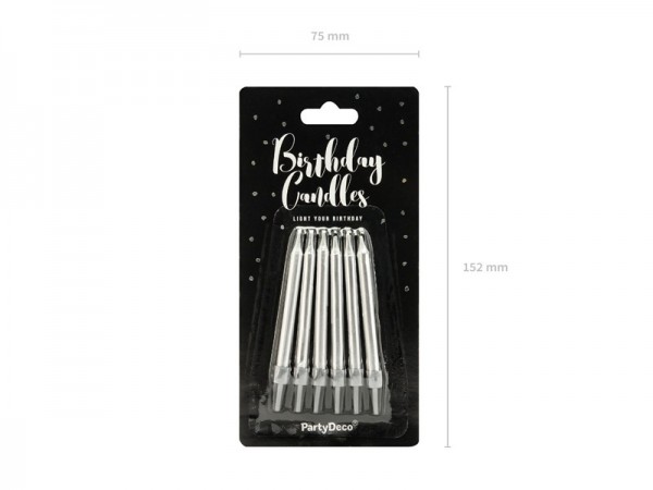 6 birthday candles metallic silver with holders 2