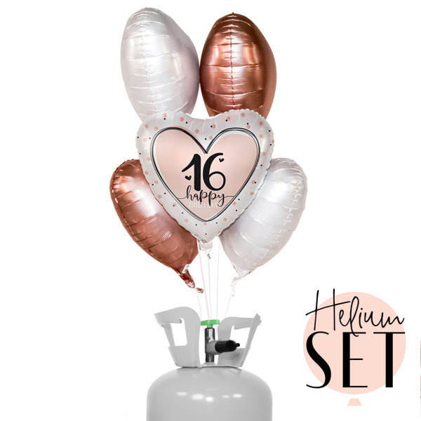 Glossy Birthday 16 Ballonbouquet-Set mit Heliumbehälter