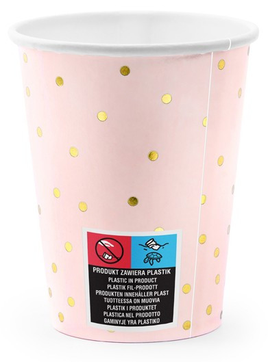 6 Party Queen paper cups pink 260ml