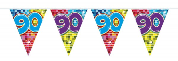 Groovy 90th Birthday pennant chain 3m