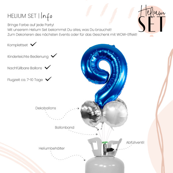 XXL Zahl 9 Blau Ballonbouquet-Set mit Heliumbehälter 3