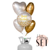 Vorschau: Golden Birthday Party Ballonbouquet-Set mit Heliumbehälter