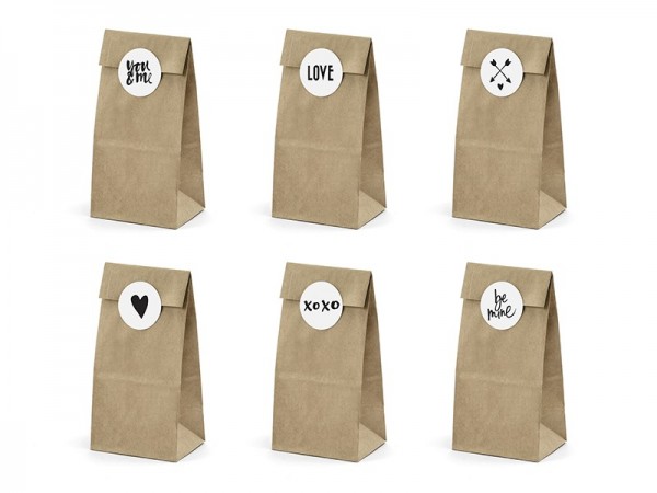 6 sacs cadeaux avec des autocollants de la Saint-Valentin