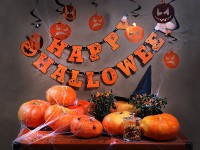 6 Palloncini Halloween GRANDI Neri con Fantasmini e Casa Stregata Arancione 