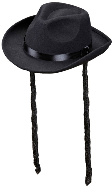 Schwarzer Fedora Hut mit Zöpfen
