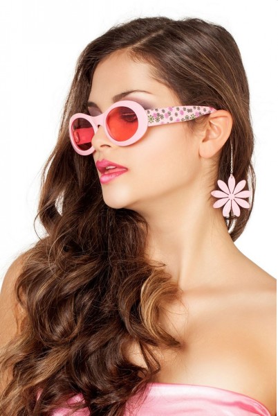 Flower power hippie glasses with earrings