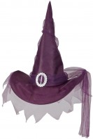 Vista previa: Sombrero de bruja con velo de tul morado