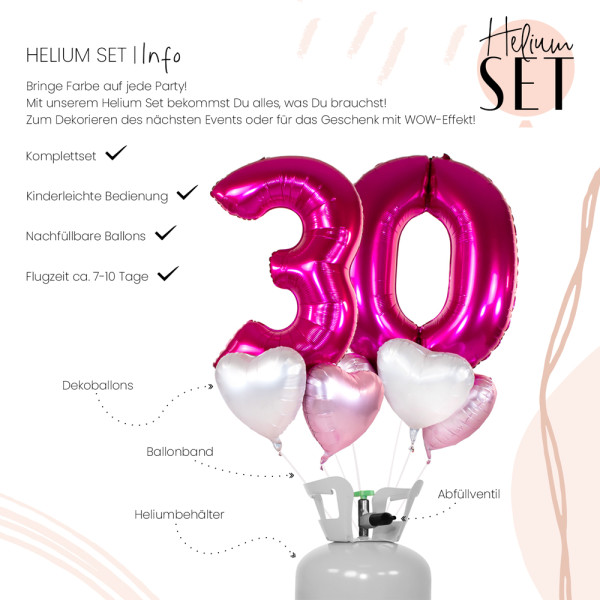 XXL Zahl 30 Pink Ballonbouquet-Set mit Heliumbehälter 3
