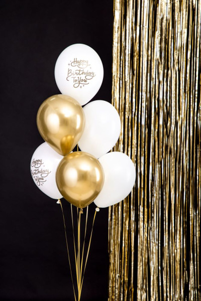 6 globos de cumpleaños dorados y blancos 30cm