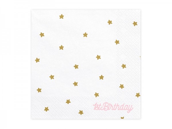 20 serviettes étoiles 1er anniversaire fille 3 plis
