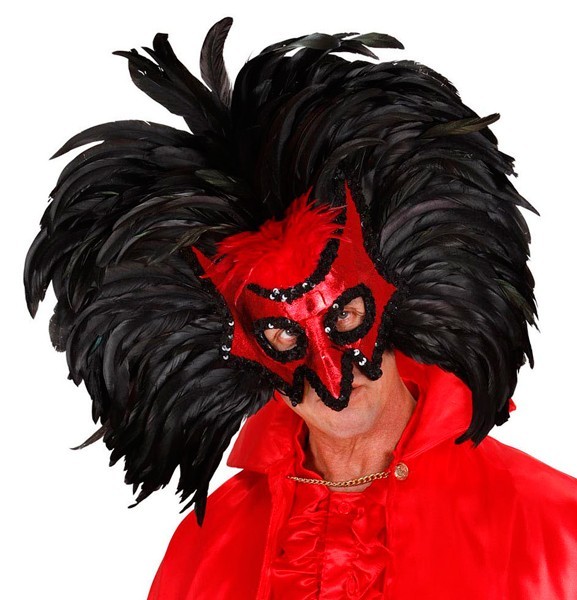 Masque extravagant de diable rouge-noir pour femme