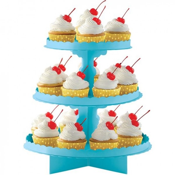 Cupcake stand 3 niveaux bleu