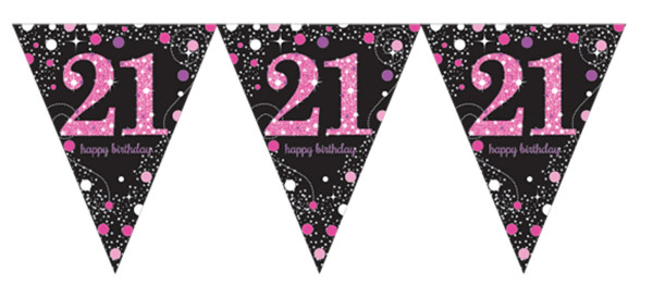 Pink 21. fødselsdag vimpelkæde 3,96 m