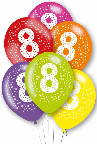 6 kleurrijke nummer 8 latex ballonnen