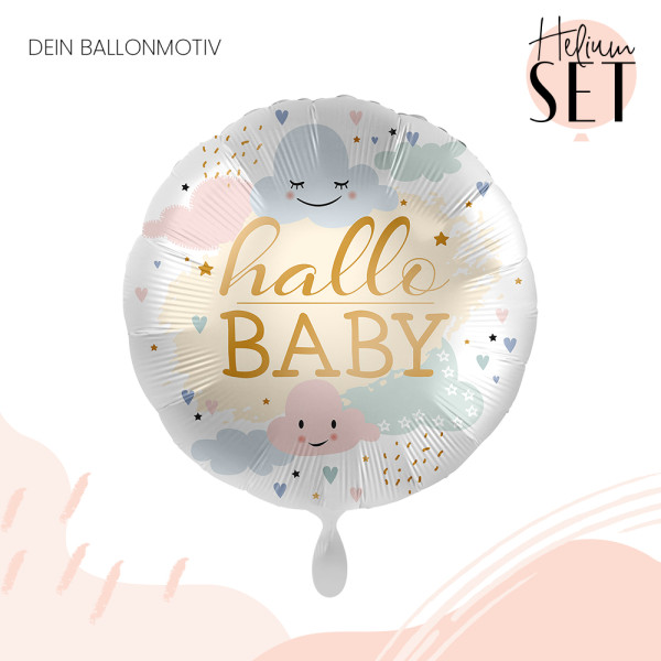 Hallo Baby Ballonbouquet-Set mit Heliumbehälter