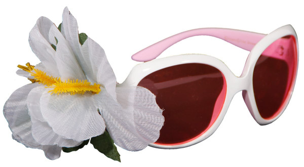 Festglasögon med en blomma i vitt