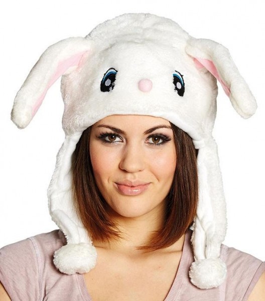 White plush bunny hat