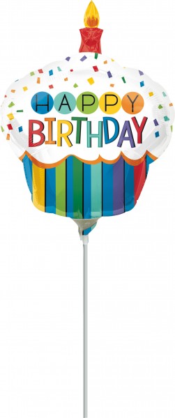 Stabballon Happy Birthday Regenbogen Cupcake