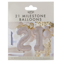 Oversigt: Folieballon nummer 21 creme-guld elegance 66cm
